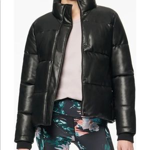 Black faux leather puffer